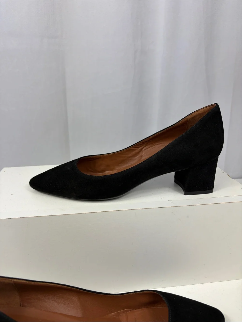 Aquatalia Pasha Suede‎ Block Heel in Black.